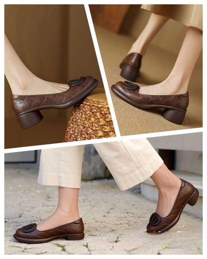 【35-40】2025 Pantofi versatili din piele moale  Toc gros retro de 4 cm Vârf rotund la modă_4040507