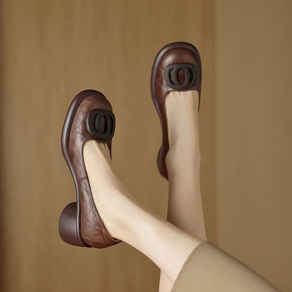 【35-40】2025 Pantofi versatili din piele moale  Toc gros retro de 4 cm Vârf rotund la modă_4040507