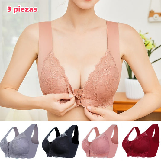 ✨【Produs bestseller】【3 bucăți】 Închidere față de dimensiuni mari, sexy, fără inel de oțel, sutien frumos pe spate