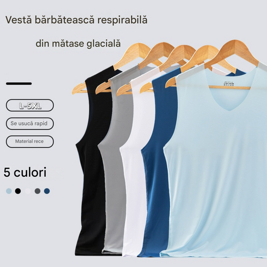 【Cumperi 3, primești 2 gratuit – în total 5 bucăți 】【L–5XL】Maiou bărbătesc de vară din mătase de gheață, fără cusături, model subțire, mărimi mari_4045195